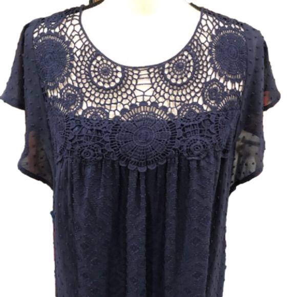 DANIEL Rainn Navy Flutter Sleeve Lace Babydoll Dress, Size Medium - Picture 4 of 16